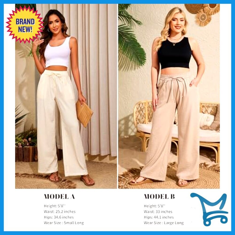 Flowy Palazzo Pants Loose Fit Wide Leg Drawstring Waist Casual Summer Chic - Picture 5 of 7